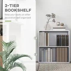 HOMCOM 2 Tier Bookshelf, Low Bookcase with Adjustable Shelf, 2 Compartments for Home Office, Living Room, Study, White - 5