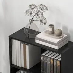 HOMCOM 2 Tier Bookshelf, Low Bookcase with Adjustable Shelf, 2 Compartments for Home Office, Living Room, Study, Black - 8