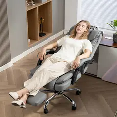 HOMCOM 155° Reclining Faux Leather Swivel Office Chair -Black - 8