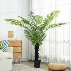 HOMCOM 175cm Artificial Areca Palm Tree with 16 PE Leaves, Decorative Artificial Plant with Plastic Pot and Flocked Soil, Fake Plant for Home Office Decor, Green - 7