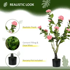 HOMCOM 2 Pieces Decorative Artificial Plants Camellia Flower with Pot, Fake Plant for Home Indoor Outdoor Decor, 95cm, Pink - 5