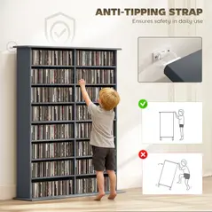 HOMCOM 16-Compartment Media Shelf - Grey - 6