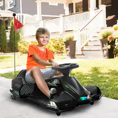 HOMCOM 12V Kids Electric Go Kart with Music, LED Lights, Slow Start, Black - 2