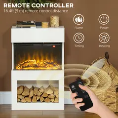 HOMCOM 19" Electric Fireplace with Surround, 3D Flame Effect, 6 Colours & 3 Brightness Levels, 1000W/2000W White Electric Fire and Mantel Reach up to 30㎡ Space with Remote & Timer, 3 Sided View - 7