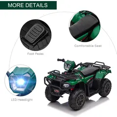 HOMCOM 12V Kids Quad Bike with Forward, Reverse Functions, Ride-On ATV w/ Music, LED, Headlights, for Ages 3-5 Years - Green - 7