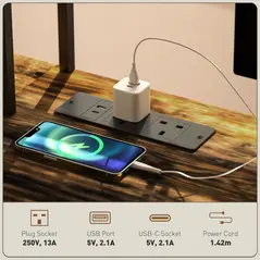 HOMCOM 160cm Reversible L Shaped Desk with Power Outlet, Industrial Corner Desk with Storage Shelves and Keyboard Tray, 240cm Long Computer Desk for 2 Person, Rustic Brown - 4