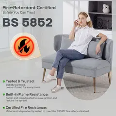 HOMCOM 2 Seater Sofa, Linen-look Fabric Small Sofa with Wing Back, Thick Seat, Metal Legs, Light Grey - 8