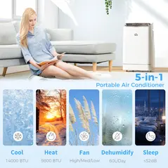 HOMCOM 14000 BTU Mobile Air Conditioner, Smart Home WiFi Compatible, with Heater, Cooler, Dehumidifier, Fan, 24H Timer - 5