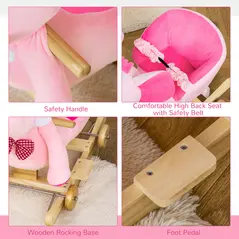 HOMCOM 2 In 1 Plush Baby Ride on Rocking Horse Elephant Rocker with Wheels Wooden Toy for Kids 32 Songs for 18+ Months (Pink) - 6