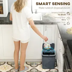 HOMCOM 15L Sensor Bin, Automatic Touchless Kitchen Bin, Easy Clean, Battery Operated for Home Office, Bedroom, Bathroom, Grey - 4