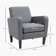 HOMCOM 2 Pieces Modern Armchairs with Rubber Wood Legs, Upholstered Accent Chairs, Single Sofa for Living Room, Bedroom, Grey - 3