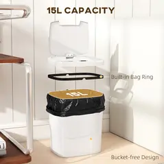 HOMCOM 15L Sensor Bin, Automatic Touchless Kitchen Bin, Easy Clean, Battery Operated for Home Office, Bedroom, Bathroom, White - 6