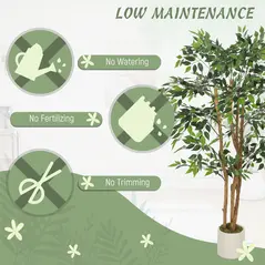 HOMCOM 150cm Artificial Ficus Tree, Fake Potted Tree with Solid Wood Trunk and Pot for Indoor, Green - 5