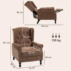 HOMCOM 150° Reclining Vintage Armchair, with footrest - Brown - 3