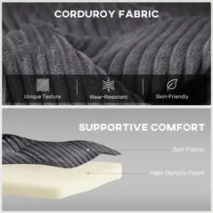 HOMCOM 2 Seater Click Clack Sofa Bed with Pull Out Design, Corduroy Upholstery - Charcoal Grey - 6