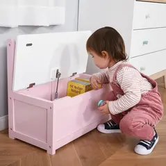 HOMCOM 2 In 1 Wooden Toy Box, Seat Storage Bench, Storage Chest Cabinet Organiser with Safety Pneumatic Rod, Pink - 2