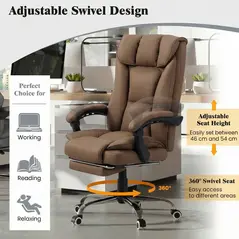 HOMCOM 155° Reclining Faux Leather Swivel Office Chair - Brown - 5