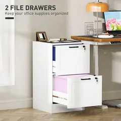 HOMCOM 2 Drawer Filing Cabinet with Lock, Office Storage Cabinet with Adjustable Hanging Bars for A4 Letter Size Files, White - 4