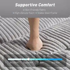 HOMCOM 2 Seater Click Clack Sofa Bed with Pull Out Design, Corduroy Upholstery - Light Grey - 7