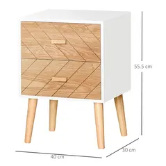 HOMCOM 2 Drawers Bedside Table with Pine Legs, Bedroom Wooden Storage Cabinet, Natural - 3