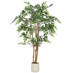 HOMCOM 150cm Artificial Ficus Tree, Fake Potted Tree with Solid Wood Trunk and Pot for Indoor, Green - 1