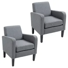 HOMCOM 2 Pieces Modern Armchairs with Rubber Wood Legs, Upholstered Accent Chairs, Single Sofa for Living Room, Bedroom, Grey - 1