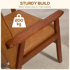 HOMCOM 2 Pack Retro-Style Accent Chair, with Faux Leather Seat - Brown - 6