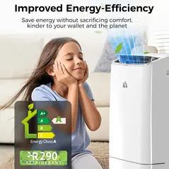 HOMCOM 14000 BTU Mobile Air Conditioner, 35m², Smart Home WiFi, with Dehumidifier, Fan, 24H Timer, Window Kit, White - 6