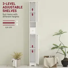 HOMCOM 185 cm Tall Bathroom Cabinet with Arched Doors - White - 5