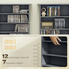 HOMCOM 16-Compartment Media Shelf - Grey - 5