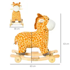 HOMCOM 2 In 1 Kids Todder Rocking Horse Plush Ride On Giraffe Rocker with Wheels Wooden Base Animal Sounds for 3-6 Years - 3
