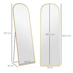 HOMCOM 162cm Aluminium Frame Standing Mirror - Gold - 3