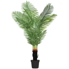 HOMCOM 150cm Artificial Areca Palm Tree with 12 PE Leaves, Decorative Artificial Plant with Plastic Pot and Flocked Soil, Fake Plant for Home Office Decor, Green - 1