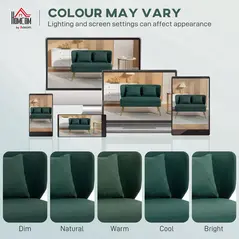 HOMCOM 2 Seater Sofa, Linen-look Fabric Small Sofa with Wing Back, Thick Seat, Metal Legs, Dark Green - 7