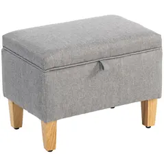 HOMCOM 16L Linen Storage Ottoman Padded Footstool with Rubberwood Legs for Storage Box, Bed End, Shoe Bench, Seating, Light Grey - 1