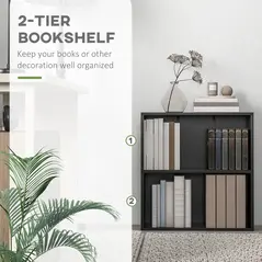 HOMCOM 2 Tier Bookshelf, Low Bookcase with Adjustable Shelf, 2 Compartments for Home Office, Living Room, Study, Black - 5