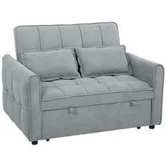 HOMCOM 2 Seater Sofa Bed, 3-in-1 Convertible Sleeper Sofa with Click-clack Adjustable Backrest and 2 Pillows, Grey - 1