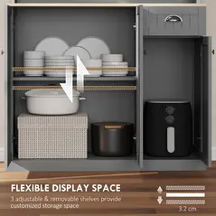 HOMCOM 180cm Freestanding Kitchen Cabinet, Modern Storage Cupboard with Open Countertop, Drawer and 6 Doors, Grey - 6