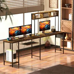 HOMCOM 160cm Reversible L Shaped Desk with Power Outlet, Industrial Corner Desk with Storage Shelves and Keyboard Tray, 240cm Long Computer Desk for 2 Person, Rustic Brown - 8