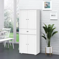 HOMCOM 184cm Tall Kitchen Cupboard, Freestanding Kitchen Pantry Storage Cabinet with 4 Doors, 3 Adjustable Shelves, Drawer, Anti-tipping Device, Sideboard Organiser for Dining Room, Living Room, White - 2