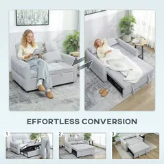 HOMCOM 2 Seater Sofa Bed, 3-in-1 Convertible Sleeper Sofa with Click-clack Adjustable Backrest and 2 Pillows, Light Grey - 4