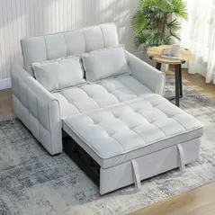 HOMCOM 2 Seater Sofa Bed, 3-in-1 Convertible Sleeper Sofa with Click-clack Adjustable Backrest and 2 Pillows, Light Grey - 8