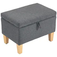 HOMCOM 16L Linen Storage Ottoman Padded Footstool with Rubberwood Legs for Storage Box, Bed End, Shoe Bench, Seating, Charcoal Grey - 1