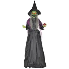 HOMCOM 180 cm Life Size Halloween Animated Standing Witch, Spooky Witch with Glowing LED Eyes,  Battery Operated - 1