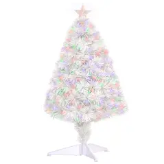 HOMCOM 2.5FT Prelit Artificial Tabletop Christmas Tree with Fibre Optics Holiday Home Xmas Decoration for Table and Desk, White - 1