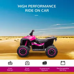 HOMCOM 12V Ride-On Quad Bike w/ Music, Horn, for Ages 3-5 Years - Pink - 4