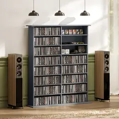 HOMCOM 16-Compartment Media Shelf - Grey - 9