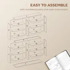 HOMCOM 16-Compartment Media Shelf - Rustic Brown - 7