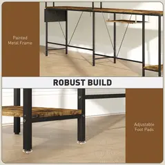 HOMCOM 160cm Reversible L Shaped Desk with Power Outlet, Industrial Corner Desk with Storage Shelves and Keyboard Tray, 240cm Long Computer Desk for 2 Person, Rustic Brown - 7