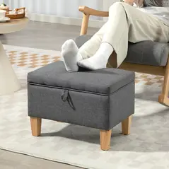 HOMCOM 16L Linen Storage Ottoman Padded Footstool with Rubberwood Legs for Storage Box, Bed End, Shoe Bench, Seating, Charcoal Grey - 9